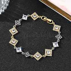 Brass Micro Pave Clear Cubic Zirconia Link Chain Bracelets for Women&nbsp;BJEW-C156-06C-PG