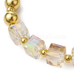 Round Natural White Jade & Cube Glass Beaded Stretch Bracelets for Women&nbsp;BJEW-JB11052