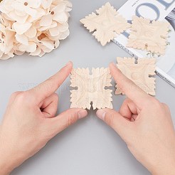 天然無垢材の彫刻が施されたアンレイアップリケクラフト  未塗装アンレー家具家の装飾  正方形  バリーウッド  58x58x6.5mm&nbsp;WOOD-WH0101-55
