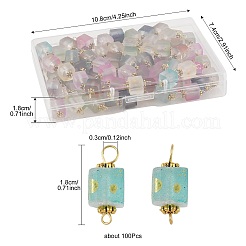グリッターフロストガラスキューブコネクタチャーム100個  304ステンレススチール製金具付き  ゴールドカラー  ミックスカラー  18mm  穴：3mm&nbsp;PALLOY-FS00042-02