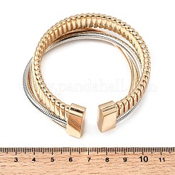 女性用ツートンカラーの鉄製マルチ連スネークチェーンカフバングル  プラチナ·ゴールデン  内径：2.20インチ（5.6cm）  ワイド：22mm&nbsp;BJEW-P390-01B-A