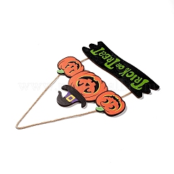 ハロウィン木製ドア壁掛け装飾  ジュートロープ付き  カボチャ  333x235x5mm  ペンダント：134x235x5mm&nbsp;LS-HJEW-K040-01A