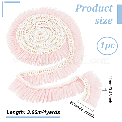 4ヤードのポリエステルプリーツレーストリム  プラスチックパールビーズ付き  ピンク  2-3/8インチ（60mm）&nbsp;OCOR-WH0085-42B