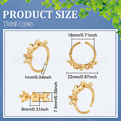 304ステンレススチール製フラワーオープンカフリング金具4個  片穴ビーズのリングセッティング  18KGP本金メッキ  内径：18mm  トレイ：7.5x8mm  ピン：1mm&nbsp;STAS-ME0003-07