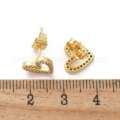 真鍮マイクロペーブクリアキュービックジルコニアスタッドピアス  中空の心  16KGP本金メッキ  9x10mm&nbsp;EJEW-C139-02G