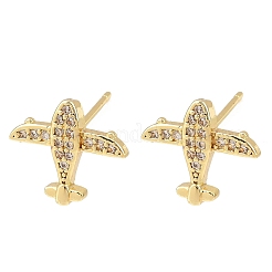 Brass Micro Pave Clear Cubic Zirconia Airplane Stud Earrings&nbsp;LS-EJEW-F400-16G