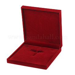 ベルベットのネックレスボックス  アクセサリー箱  プラスチック付き  長方形  ファイヤーブリック  158x154x33mm&nbsp;VBOX-G003-01A