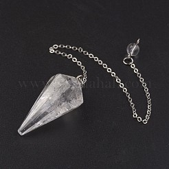 天然水晶 六角形の尖ったダウジング振り子  真鍮クロスチェーンを有する  コーン  プラチナ  鉛フリーとニッケルフリー  8-1/4インチ（215mm）&nbsp;X-G-G956-D10-FF
