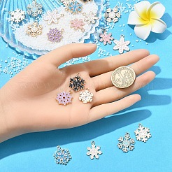 10スタイルの合金エナメルペンダント  クリスマス  カドミウムフリー＆鉛フリー  スノーフレーク  ライトゴールドチャーム  ミックスカラー  18.5~24x15~18x1~2mm  穴：1.6~2mm  2個/スタイル&nbsp;ENAM-YW0005-16A