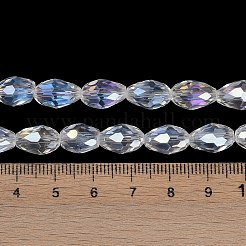 透明電気メッキガラスビーズ連売り  ABカラーメッキ  多面カット  ティアドロップ  透明  5~6x4mm  穴：0.9mm  約65~67個/連  15.35~16.4''（39~41センチメートル）&nbsp;LS-EGLA-N013-T4mm-B01