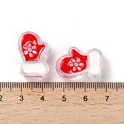 クリスマスデコレーションテーマの不透明アクリルビーズとエナメル  レッド  手袋  22x15x9mm  穴：3.5mm&nbsp;OACR-Z021-01G