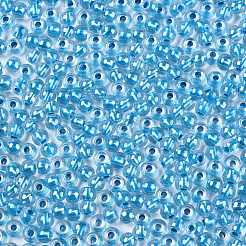 透明な内側の色のガラスシードラウンドビーズ6/0個  丸い穴  ディープスカイブルー  4x3mm  穴：1.2mm  4500個/ポンド&nbsp;SEED-N006-004D
