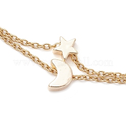 3Pcs 3 Styles Brass Clover Cross Moon Star Link 304 Stainless Steel Cable Chain Anklets for Women&nbsp;AJEW-AN00748