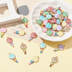 40個8スタイルアロイエナメルペンダント  ゴールドカラー  ロリポップチャーム  ミックスカラー  24x12x2mm  穴：1.5mm  5個/スタイル&nbsp;ENAM-CJ0005-19