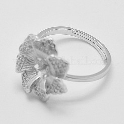Adjustable 925 Sterling Silver Design Ring Mounts Fittings with Pearl Seat&nbsp;STER-K038-012P