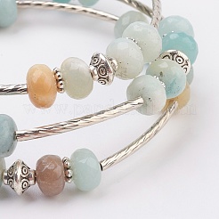 Natural Flower Amazonite Beads Wrap Bangles&nbsp;BJEW-JB03578-04