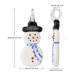 クリスマス手作りランプワークペンダント  雪だるま  ミックスカラー  65x25x10mm  穴：5mm&nbsp;LAMP-D424-M