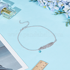 1Pc Tibetan Style Alloy Feather Link Chain Anklets for Women&nbsp;AJEW-LP0001-74
