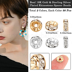 100Pcs 2 Colors Brass with Rhinestone Spacer Beads&nbsp;KK-BBC0015-99