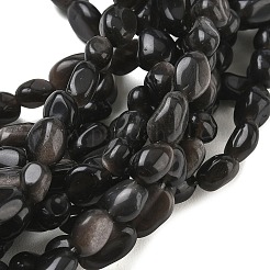 天然銀光沢の黒曜石ビーズ 連売り  タンブルストーン  ナゲット  6~14x6~8x4~6mm  穴：1mm  約20~24個/連  7.09~7.48''（18~19センチメートル）&nbsp;G-C286-A21