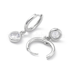 Flat Round Rack Plating Brass Cubic Zirconia Hoop Earrings&nbsp;EJEW-K245-22P