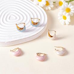 エナメルアーチフープピアス  女性のためのゴールデンブラスジュエリー  ホワイト  17~18x16x6.5mm  ピン：0.5x1mm&nbsp;JE1109A