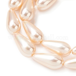 電気メッキ不透明ガラス模造真珠ビーズ連売り  ティアドロップ  桃パフ  16x8mm  穴：0.8mm  約24個/連  15.16''（38.5センチメートル）&nbsp;EGLA-H113-09A-02