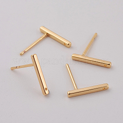 真鍮製スタッドピアスパーツ  カン付き  長方形  18KGP本金メッキ  12.5x1.5mm  穴：0.8mm  ピン：0.7mm&nbsp;X-KK-S345-252G