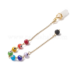 Round Evil Eye Lampwork & Natural Lava Rock Dowsing Pendulums&nbsp;PALLOY-JF02035-01