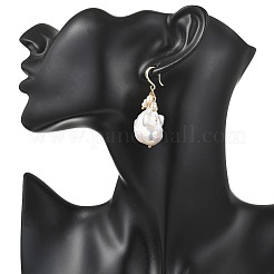 ナチュラルケシパールダングルピアス  ステンレススチールのイヤリング金具付き  ナゲット  ゴールドカラー  49~52x19~21mm&nbsp;EJEW-JE06982