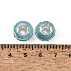 手作りの金の砂のランプワークの欧州大きな穴ビーズrondelle  シルバーカラーメッキ真鍮コア付き  ライトスカイブルー  14x9~10mm  穴：5mm&nbsp;LPDL-R007-07B