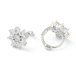 真鍮マイクロペーブクリアキュービックジルコニアハギーフープピアス  花  プラチナ  13.5mm  ピン：1x0.5mm&nbsp;EJEW-L234-023P