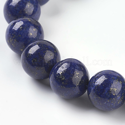 天然石ラピスラズリビーズ連売り  染め  ラウンド  ブルー  10mm  穴：1mm  約19個/連  7.6インチ&nbsp;G-G087-10mm