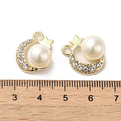 ラインストーン ペンダント付き合金  ABSの模造パールと  ムーンチャーム  ゴールドカラー  18.5x16x11.5mm  穴：2.2mm&nbsp;FIND-B032-10G