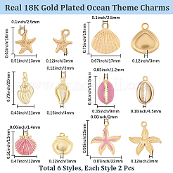 12個 6スタイル ラックメッキ 真鍮エナメルペンダント  混合図形  ピンク  13~25x9~22x3~4.5mm  穴：1.2~3.2mm  2個/スタイル&nbsp;KK-BBC0023-45
