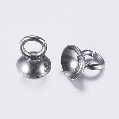 202 ステンレススチールビーズキャップペンダントベイル  グローブガラスバブルカバーペンダント用  ステンレス鋼色  7x6mm  穴：3mm  内径：5mm&nbsp;X-STAS-L198-05A
