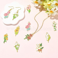 45個9スタイルアロイエナメルペンダント  花のチャーム  ゴールドカラー  ミックスカラー  28.5~34.5x13~11.5x1.5mm  穴：2mm  5個/スタイル&nbsp;ENAM-CJ0007-24