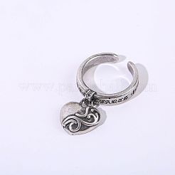 レトロな真鍮製カフオープンリング  ハート  アンティークシルバー  15~20mm&nbsp;WG081C7-02