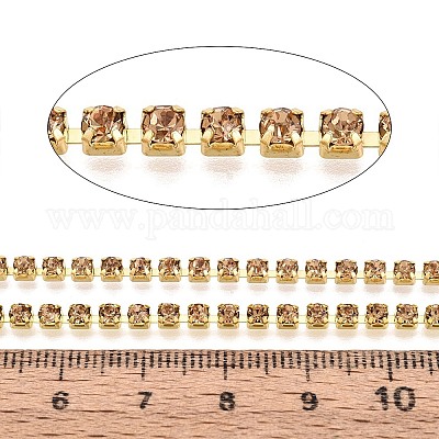 鉄ラインストーンカップチェーン  スプールで  銀  金色の石英  3x3x2.5mm  約10ヤード/ロール&nbsp;CH-A008-01D-1