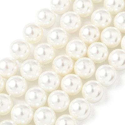 シェルパールビーズ連売り  ラウンド  ホワイト  10.5mm  穴：0.9mm  約40個/連  16.06''（40.8センチメートル）&nbsp;BSHE-K015-10mm-04-1