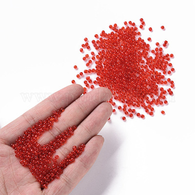 ガラスシードビーズ  トランスペアレント  ラウンド  レッド  8/0  3mm  穴：1mm  約10000ビーズ/ポンド&nbsp;SEED-A004-3mm-5-1
