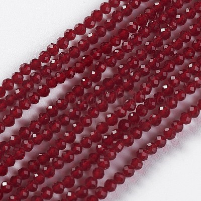 ガラスビーズ連売り  多面カット  ラウンド  暗赤色  2x2mm  穴：0.4mm  約183~187個/連  13.38