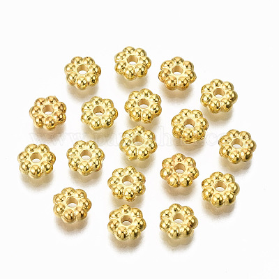 CCBプラスチックビーズ  花  ゴールドカラー  6.5x2.5mm  穴：1.6mm  約7300個/500g&nbsp;CCB-T011-43B-G-1
