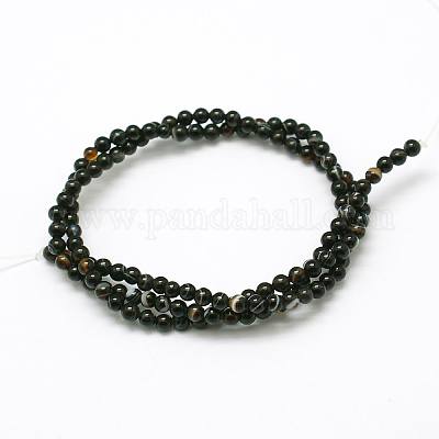 天然石黒瑪瑙ビーズ連売り  ラウンド  染め＆加熱  3mm  穴：0.8mm  約126個/連  16インチ&nbsp;G-A130-3mm-K01-1