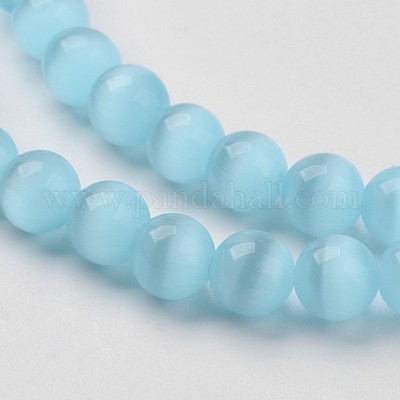 キャッツアイビーズ  ラウンド  空色  8mm  穴：1mm  約48~50個/連  14~14.5インチ&nbsp;CER8mm58-1