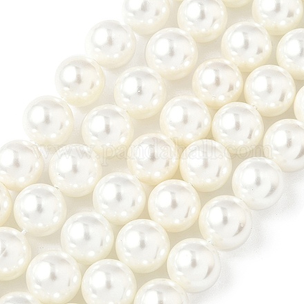 シェルパールビーズ連売り  ラウンド  ホワイト  10.5mm  穴：0.9mm  約40個/連  16.06''（40.8センチメートル）&nbsp;BSHE-K015-10mm-04-1
