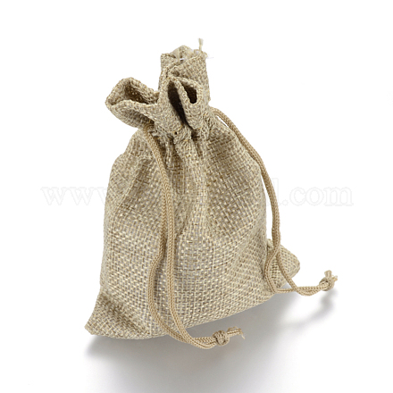 黄麻布ラッピングポーチ巾着袋  ダークカーキ  20x15cm&nbsp;ABAG-Q050-15x20-01-1