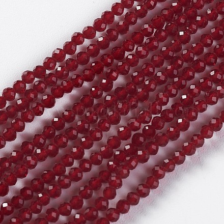 ガラスビーズ連売り 多面カット ラウンド 暗赤色 2x2mm 穴:0.4mm 約183~187個/連 13.38