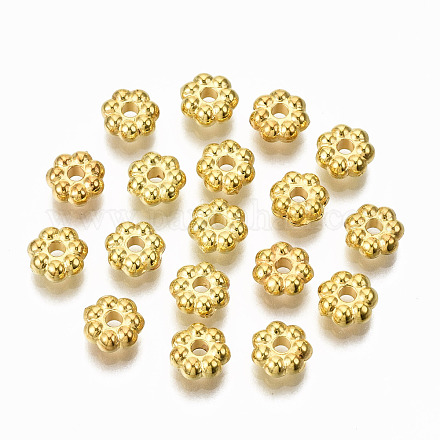 CCBプラスチックビーズ  花  ゴールドカラー  6.5x2.5mm  穴：1.6mm  約7300個/500g&nbsp;CCB-T011-43B-G-1