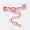 Iron Chain Extender, with Brass Folding Crimp Ends, Rose Gold, Chains: 56~62mm long, Lobster Clasp: 12x8x3mm, End: 9x4mm, Iron Circle: 3mm inner diameter.